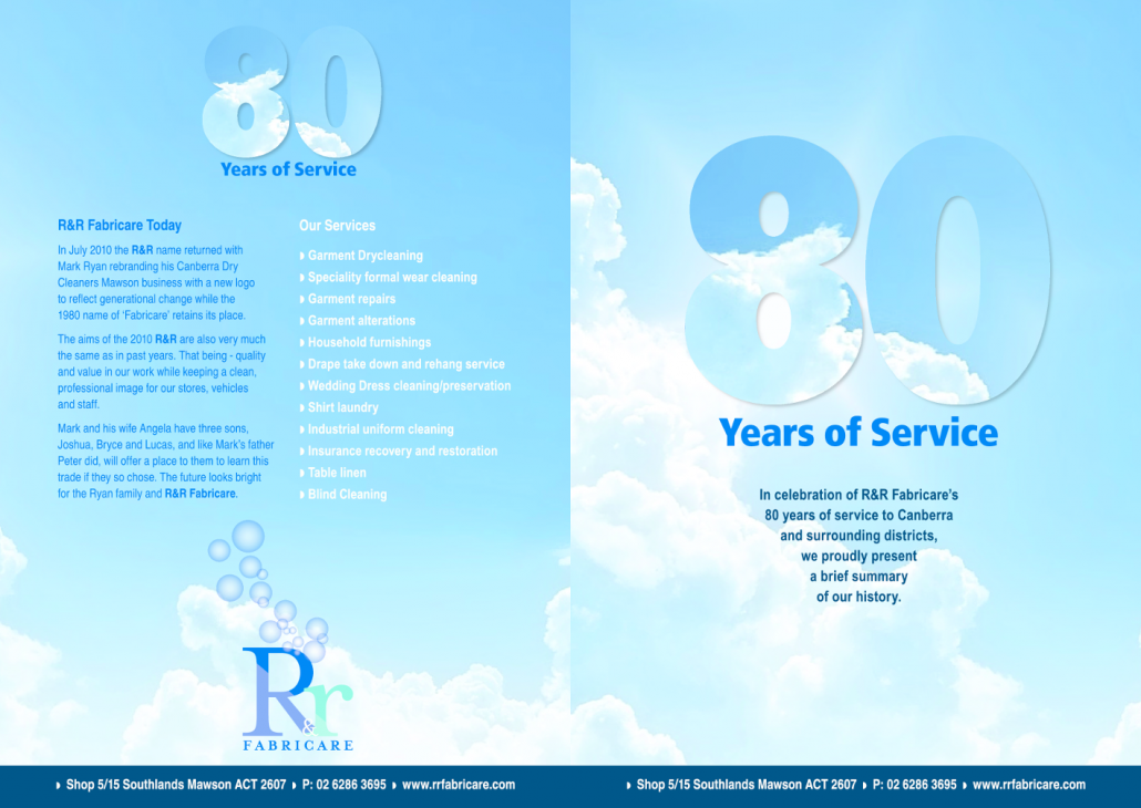 80 Years of Service brochure, dry cleaning in Canberra
